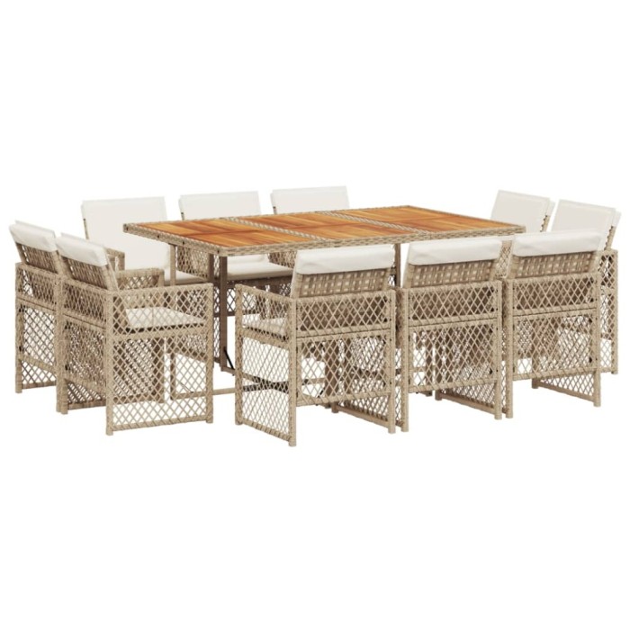 Set mobilier de gradina cu perne, 11 piese, bej, poliratan