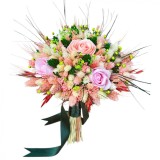 Buchet cu trandafiri si mix flori uscate , personalizabil, ideal pentru cununie civila, nunta, mireasa, nasa sau cadou, alb-mov-galben, Eventissimi&reg;