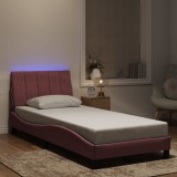 vidaXL Cadru de pat cu lumini LED, roz, 80x200 cm, catifea