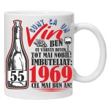 Cana alba personalizata &quot;Un Vin Bun 1969-55&quot; 55 ani, INOVATIX&reg;️. 330ml, Oem