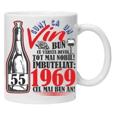 Cana alba personalizata &quot;Un Vin Bun 1969-55&quot; 55 ani, INOVATIX&reg;️. 330ml