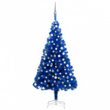 Brad de Crăciun artificial LED-uri/globuri albastru 120 cm PVC
