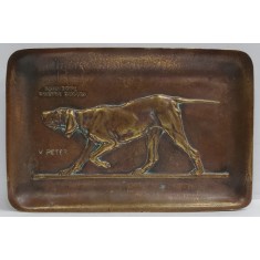 Victor Peter, Caine de vanatoare, Placheta din bronz, cca. 1900