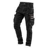 Pantaloni de lucru denim negri XXXL cu 5 buzunare, elastici, NEO
