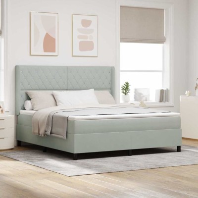 vidaXL Pat cu boxă spring LED și saltea Gri deschis 180 x 200 cm 3343826 foto