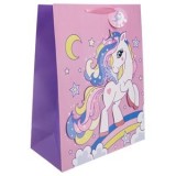 Sacouă cadou din carton, roz, cu model 3D Unicorn, 30x12x40cm, CMCLASS