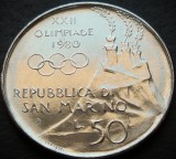 Cumpara ieftin Moneda 50 LIRE - SAN MARINO, anul 1980 * cod 5253 UNC - OLIMPIADA SCHI