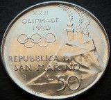 Cumpara ieftin Moneda 50 LIRE - SAN MARINO, anul 1980 * cod 5253 UNC - OLIMPIADA SCHI, Europa