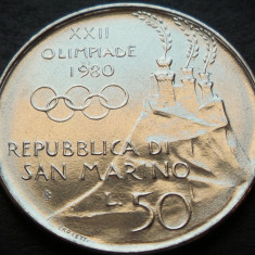 Moneda 50 LIRE - SAN MARINO, anul 1980 * cod 5253 UNC - OLIMPIADA SCHI