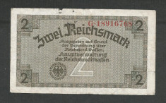 GERMANIA NAZISTA 2 MARCI REICHSMARK 1940 [21] P- 137b , 8 cifre , Litera G foto