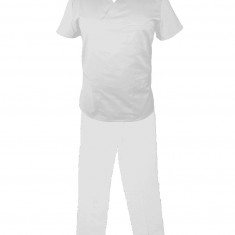 Costum Medical Pe Stil, Alb cu Elastan, Model Classic Barbati - M, 3XL