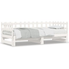 vidaXL Pat de zi extensibil, alb, 2x(90x200) cm, lemn masiv de pin 840389