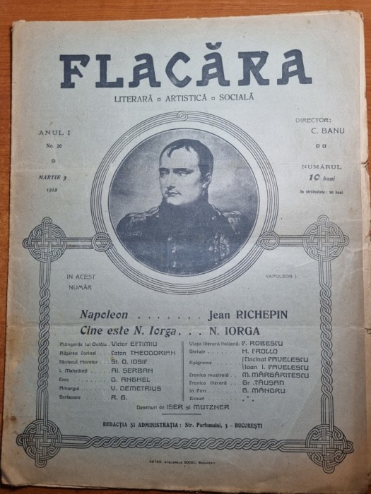 flacara 3 martie 1912-art. cine este nicolae iorga,victor eftimiu,napoleon