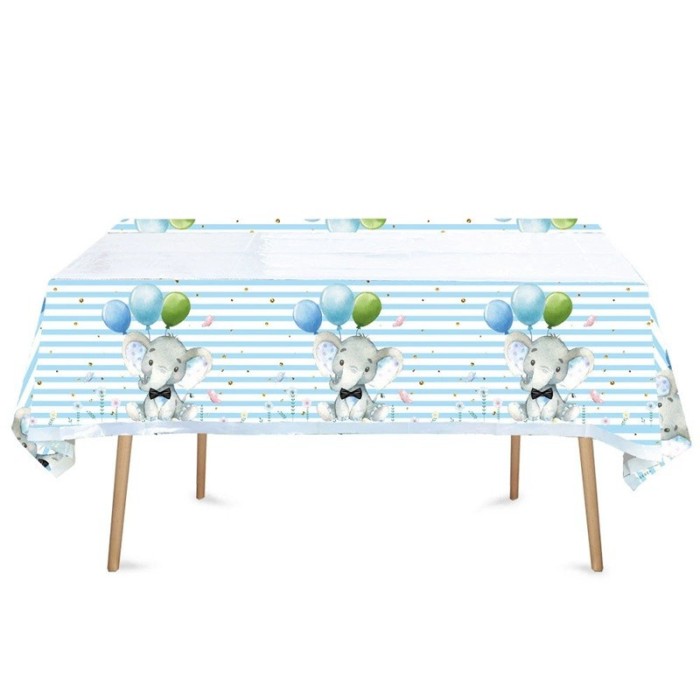 Fata de masa, flippy, din plastic, imprimeu elefanti, 180 x 108 cm, albastru