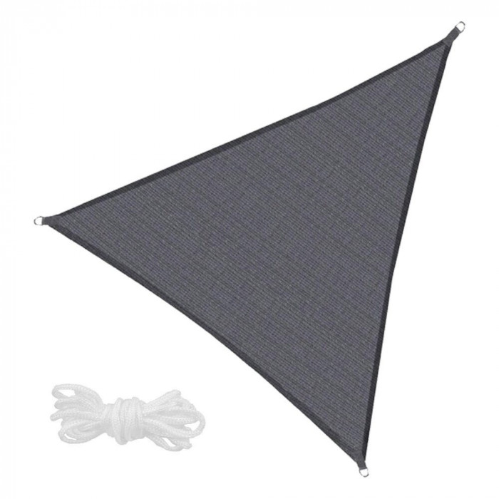 Copertina parasolar, Springos, triunghiulara, cu sfori pentru montare, geanta,&nbsp;inele metalice, gri inchis, 7x5x5 m