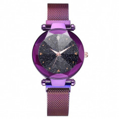 Ceas dama GENEVA CS966, model Starry Sky, bratara magnetica, elegant, mov foto