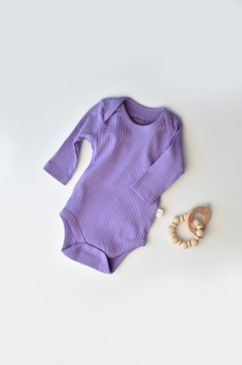 Body Bebe Unisex cu maneca lunga din 95% bumbac organic cu 5% elastan - Mov, BabyCosy (Marime: 0-3 Luni) foto