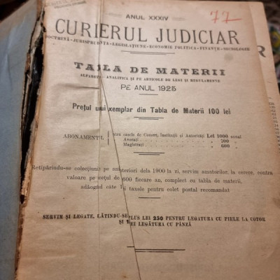 Curierul judiciar - Anul XXXIV Tabla de Materii pe anul 1925 foto