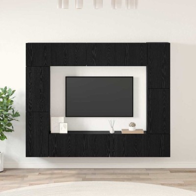 Set comodă TV 8 pcs Stejar negru 80 x 30 x 30 cm Lemn compozit foto