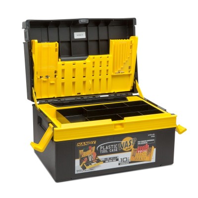 Cutie scule Handy, 380 x 220 x 270 mm, plastic, 6 compartimente, Negru/Galben foto