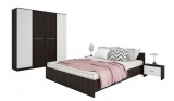 Dormitor Lorena Wenghe cu Pat matrimonial 140 cm x 200 cm Dulap 4 usi 164 cm x 192 x 48 cm si Noptiere 44 cm x 32 cm x 23 cm