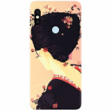 Husa silicon pentru Xiaomi Mi Max 3, Japanese Geisha Illustration Cherry Blossom