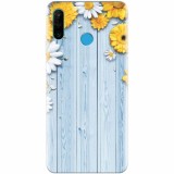 Husa silicon pentru Huawei P30 Lite, Sunflower On Blue Wood