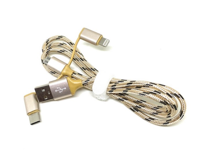 Cablu de incarcare Edman 3 in 1 USB-C, microUSB, Lightning 5V, 2A, Gold