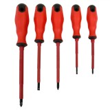 Set șurubelnițe Magnetice, Drept și Cruce, M&acirc;ner Cauciuc, 5 Bucăți, Roșu