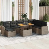 Gossi set canapele gradina cu perne 9 piese gri poliratan/lemn acacia