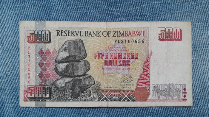500 Dollars 2001 Zimbabwe varianta cu holograma / dolari 3100656
