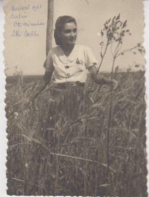 M1 A 17 - FOTO - Fotografie foarte veche - domnisoara in natura - anul 1943 foto