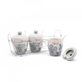 Set 3 recipiente ceramice condimente cu suport din metal