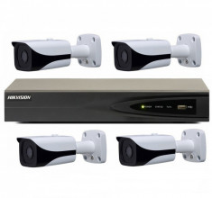 Kit profesional 4 camere supraveghere IP 5MP, IR 80m, metalica, Exterior + NVR 4 canale 4K HikVision foto