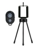 Mini trepied metalic pentru telefon cu brat flexibil si telecomanda Bluetooth universala, suport smartphone cu prindere prin arc, montura 1 4 inch, 13