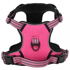 vidaXL Ham pentru c&acirc;ini cu plumb și guler, reglabil, roz, M 4013389