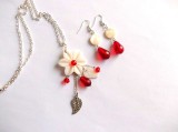 set colier si cercei cu sidef si cristale rosii 36153
