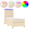 Pat cu arcuri, saltea si LED, crem, 80x200 cm, textil