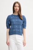 United Colors of Benetton pulover de bumbac culoarea bleumarin, light, 10C1E10DO