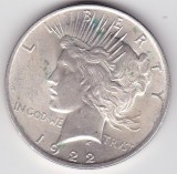 SUA USA 1 PEACE DOLAR DOLLAR 1922, America de Nord, Argint