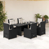 VidaXL Set mobilier de grădină cu perne, 7 piese, negru, poliratan
