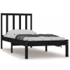 Cadru de pat mic single, negru, 75x190 cm, lemn masiv de pin