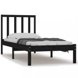 Cumpara ieftin Cadru de pat mic single, negru, 75x190 cm, lemn masiv de pin