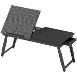 HOMCOM Suport Monitor Inclinabil și Reglabil cu Sertar Lateral, din Lemn, 83,5x33x23,5-34 cm, Negru | Aosom Romania