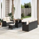 Set de Sofa de Grădină vidaXL 8 Piese cu Perne Negru Ratan Poliacaci, Sofa de Grădină vidaXL 2-Șezut cu Perne Negru Ratan Poliacaci, Set de Dining de