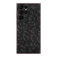 Set Doua Folii Skin Acoperire 360 Compatibile cu Samsung Galaxy S22 Ultra Wrap Skin 3D Texture HoneyComb Black