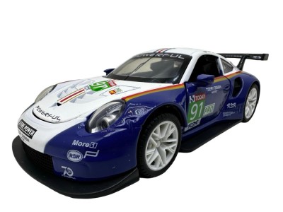 Macheta Porsche RSR Racing 1:32 replica metal lumini si sunete usi deschise alb albastru foto