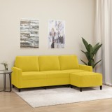 VidaXL Canapea cu 3 locuri și taburet, galben, 180 cm, catifea 3201061