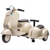 AIYAPLAY Motocicletă Electrică pentru Copii Licență VESPA cu 2 Locuri Pornire Lină Far Frontal Muzică USB și Depozitare Crem | Aosom Romania