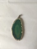 Pandantiv agat agata felie cu marginea electroplacata, verde, 6x3 cm (2)